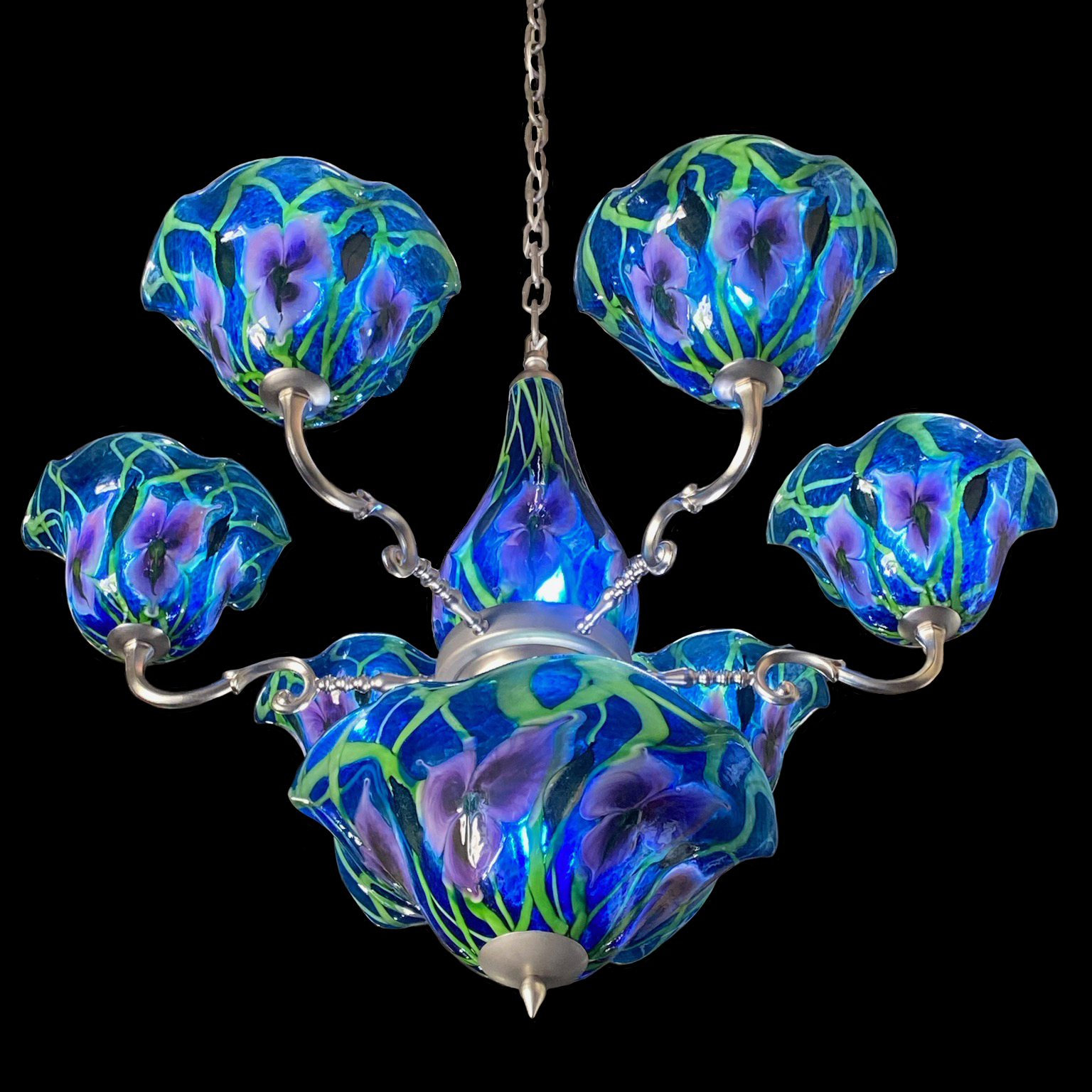Daniel Lotton | Copper Blue Chandelier with Purple and Green Flora