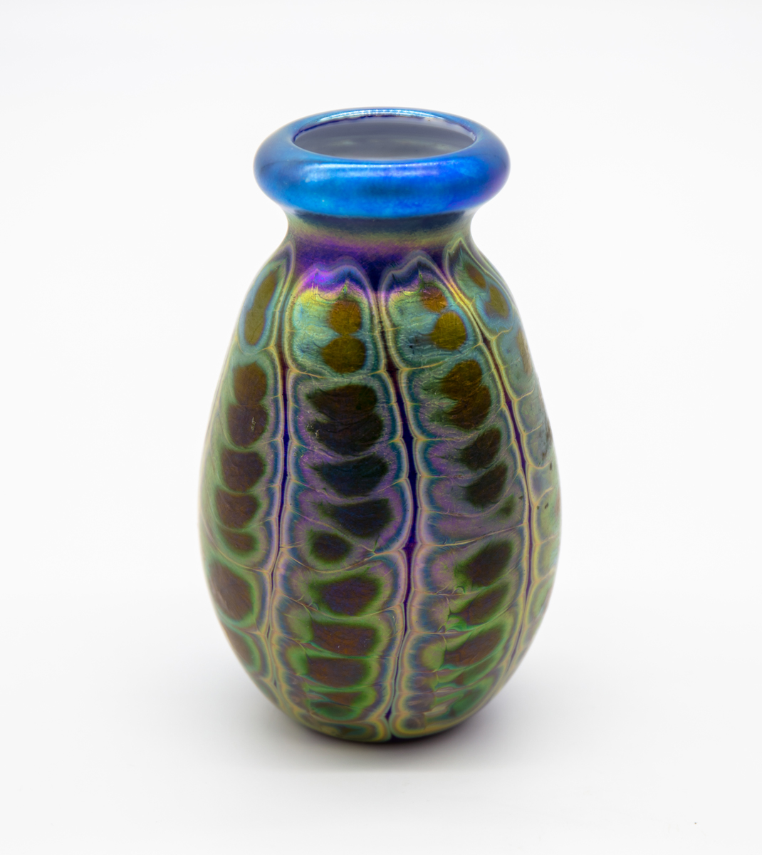 Charles Lotton - Iridescent Green and Blue Zipper Vase