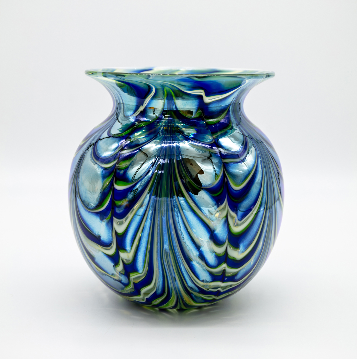 Daniel Lotton - Pulled Feather Vase with Green, Cobalt, and Silver