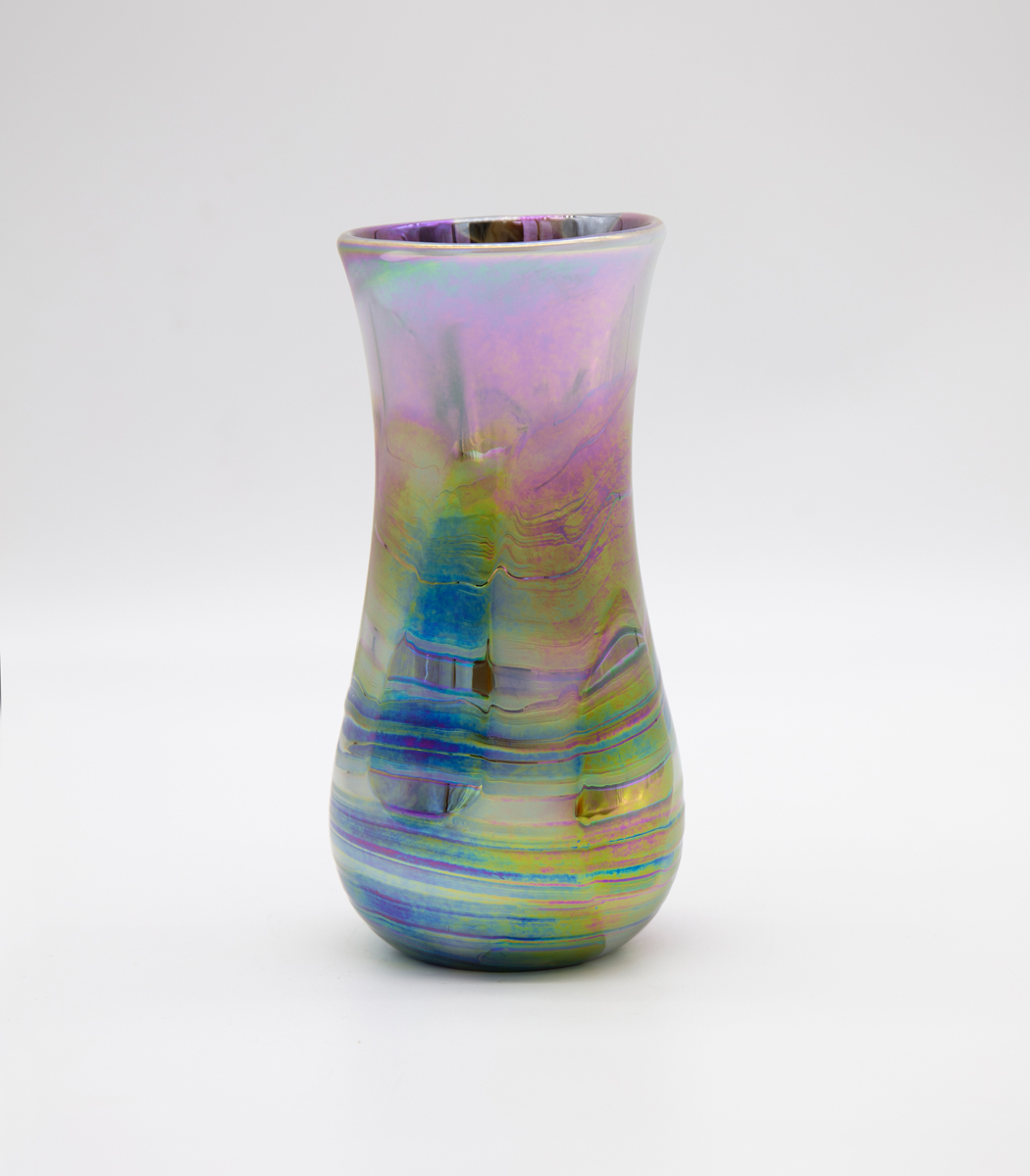 David Lotton - Iridized Amber & Gold Threaded Vase