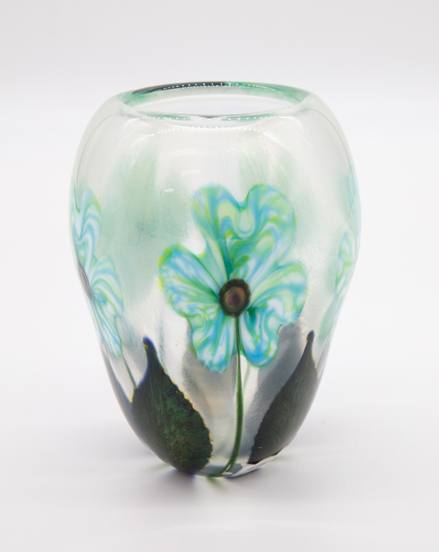 Robert Lagestee - Seafoam Triple Heart Blossom Crystal Vase