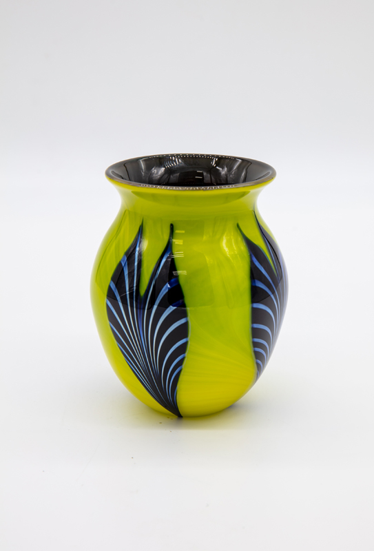 Robert Lagestee - Yellow - Green Vase with Silver Leaf Décor