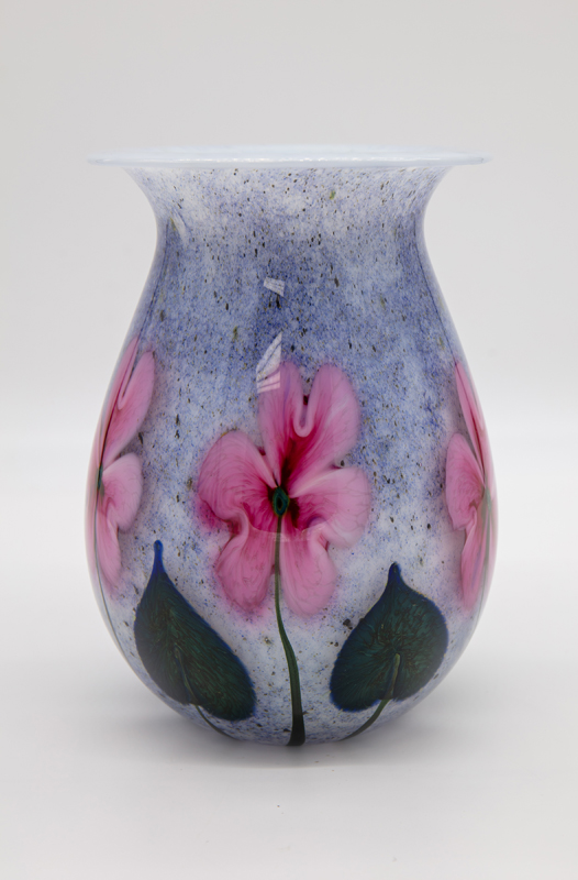 Robert Lagestee - Opal Cypriot Vase with Pink Triple Heart Blossoms