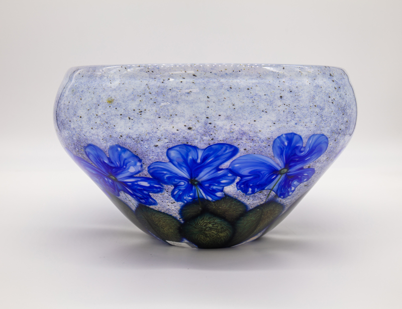 Robert Lagestee - Opal Cypriot Bowl with Cobalt Triple Heart Blossoms
