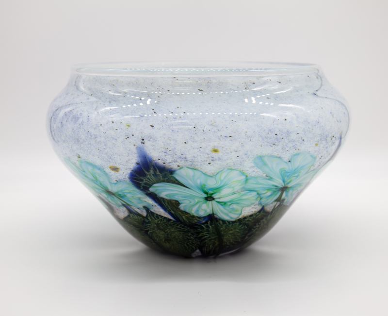 Robert Lagestee - Opal Cypriot Bowl with Seafoam Triple Heart Blossoms
