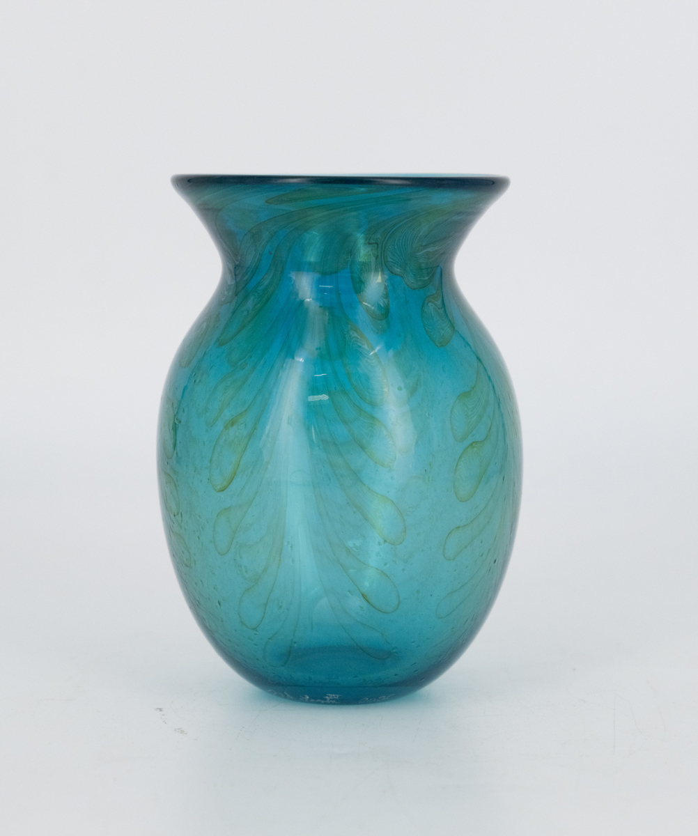 Robert Lagestee - Aqua Blue Vase with Gold Aurene Threading