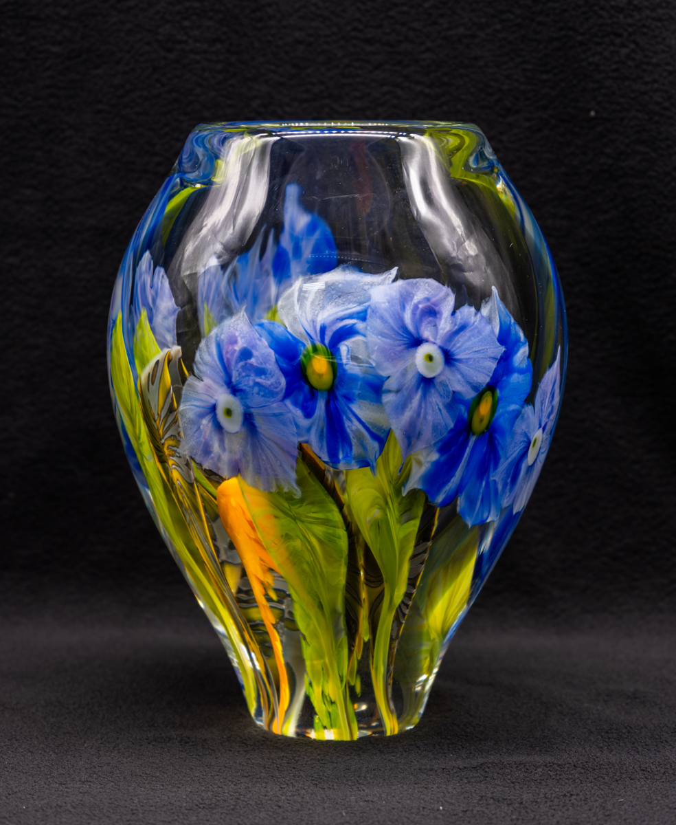 David Lotton - Trillium Mixed Bouquet Vase with Periwinkle Blue Flowers