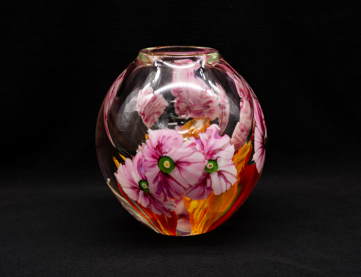 David Lotton - Magnum Multi Floral Paperweight Vase with Faceted Lip
