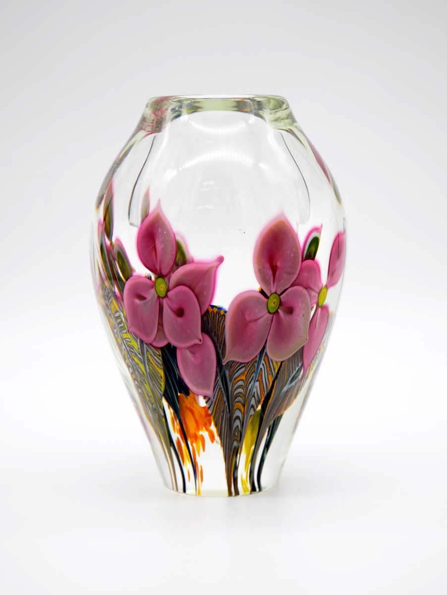 David Lotton - Tri Floral Pink Paperweight Vase