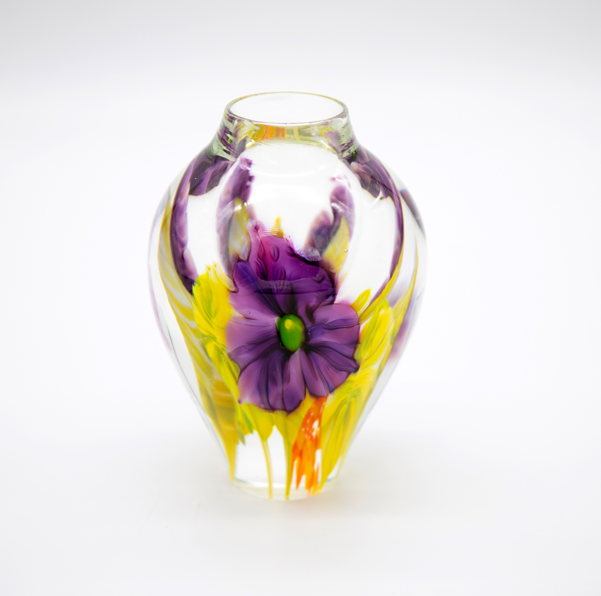 David Lotton - Medium Tri-Floral Purple Vase with Green Pistil