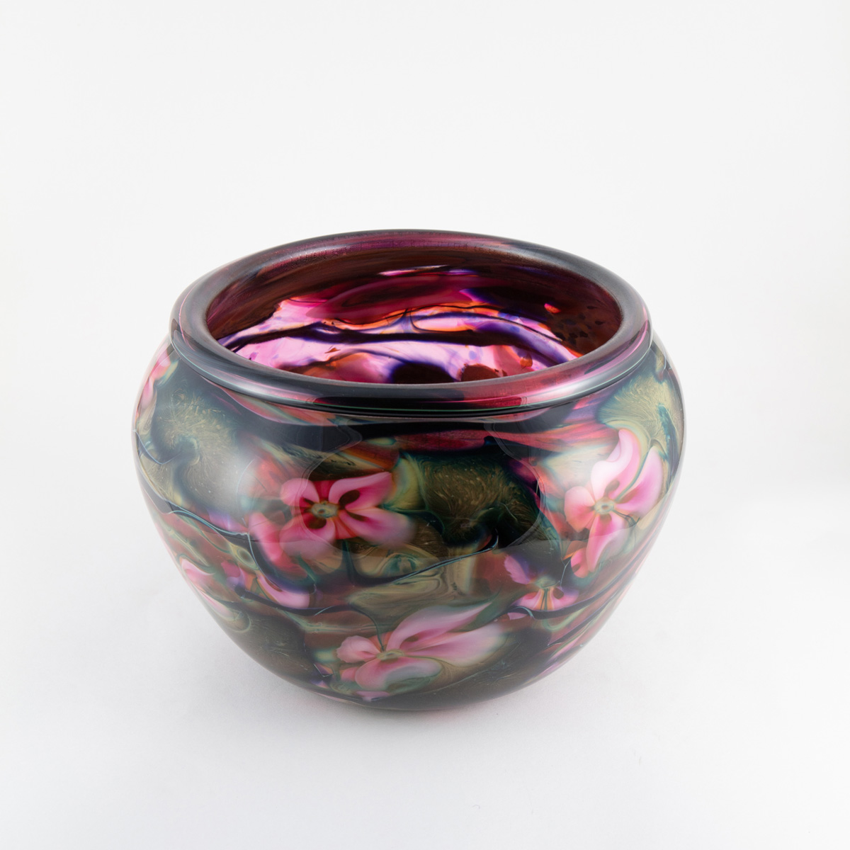 Charles Lotton - Multi Floral Ruby Bowl