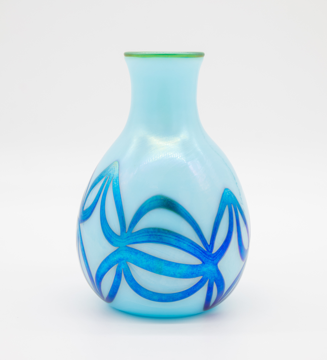 Charles Lotton - Blue Vase with Blue Luster Ribbon Design