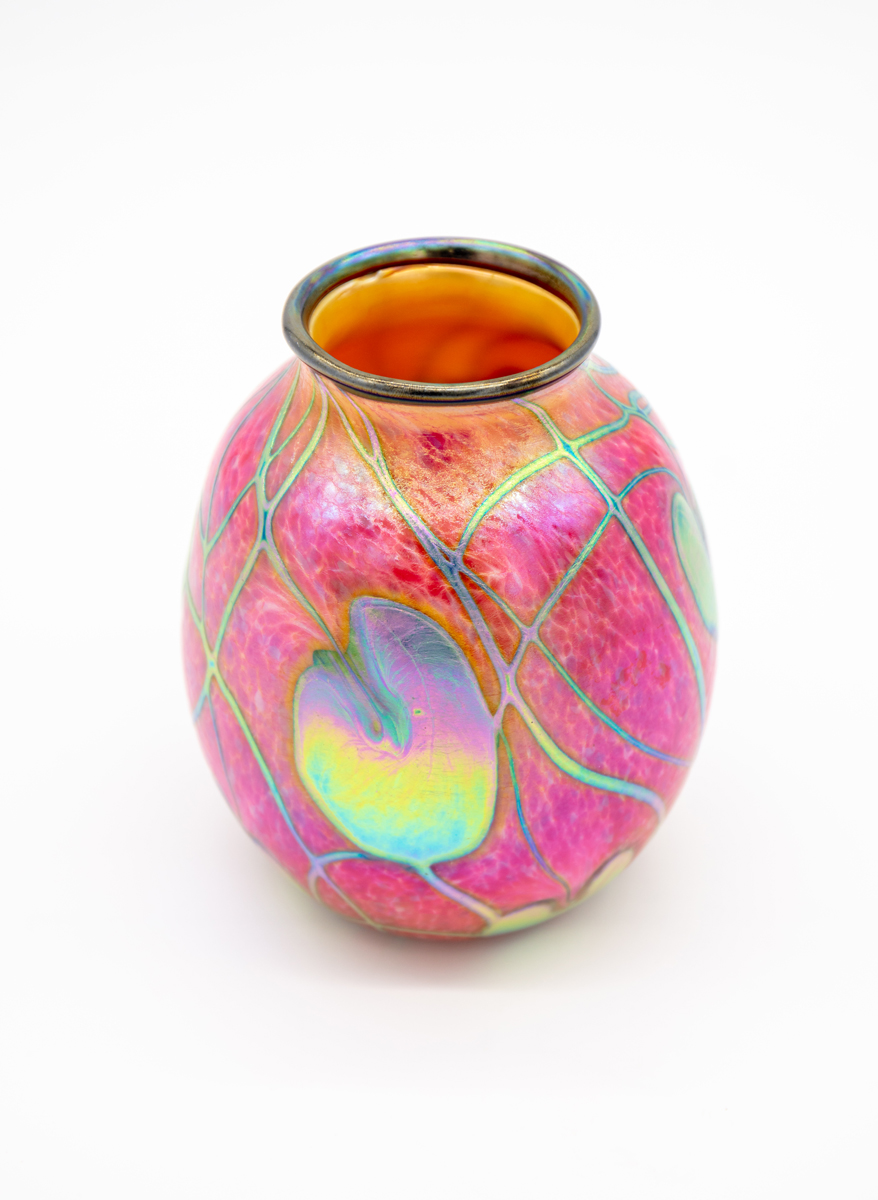 Charles Lotton - Iridescent Pink Leaf and Vine Vase